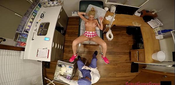  Bella Ink - Tampa University Physical Exam - Part 3 of 9 - Big titted blonde examined poked and prodded by the doctor, forced to do exercises, get her pussy probed, spread wide in the stirrups, mandatory examination